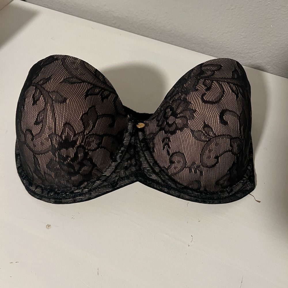 NATORI Calais Strapless Bra black & tan lace Size 32DD - Picture 4 of 8